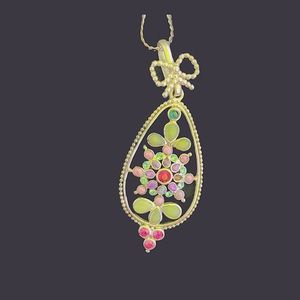 20” herringbone Sterling necklace-multicolor stone pendant (No Back on pendant)!